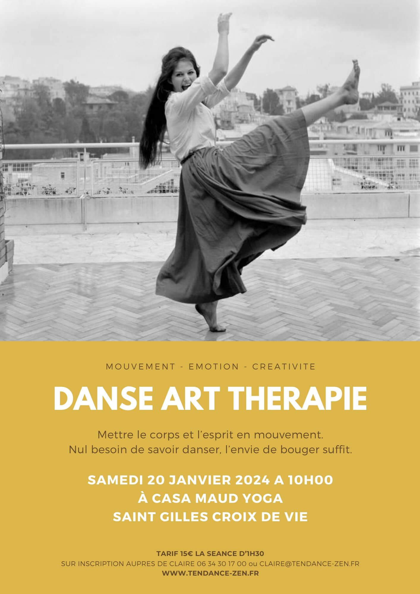 Atelier de danse art thérapie en 2024 à Saint Gilles Croix de Vie, en Vendée, avec Claire Moquet, spécialiste du massage et de votre bien-être.